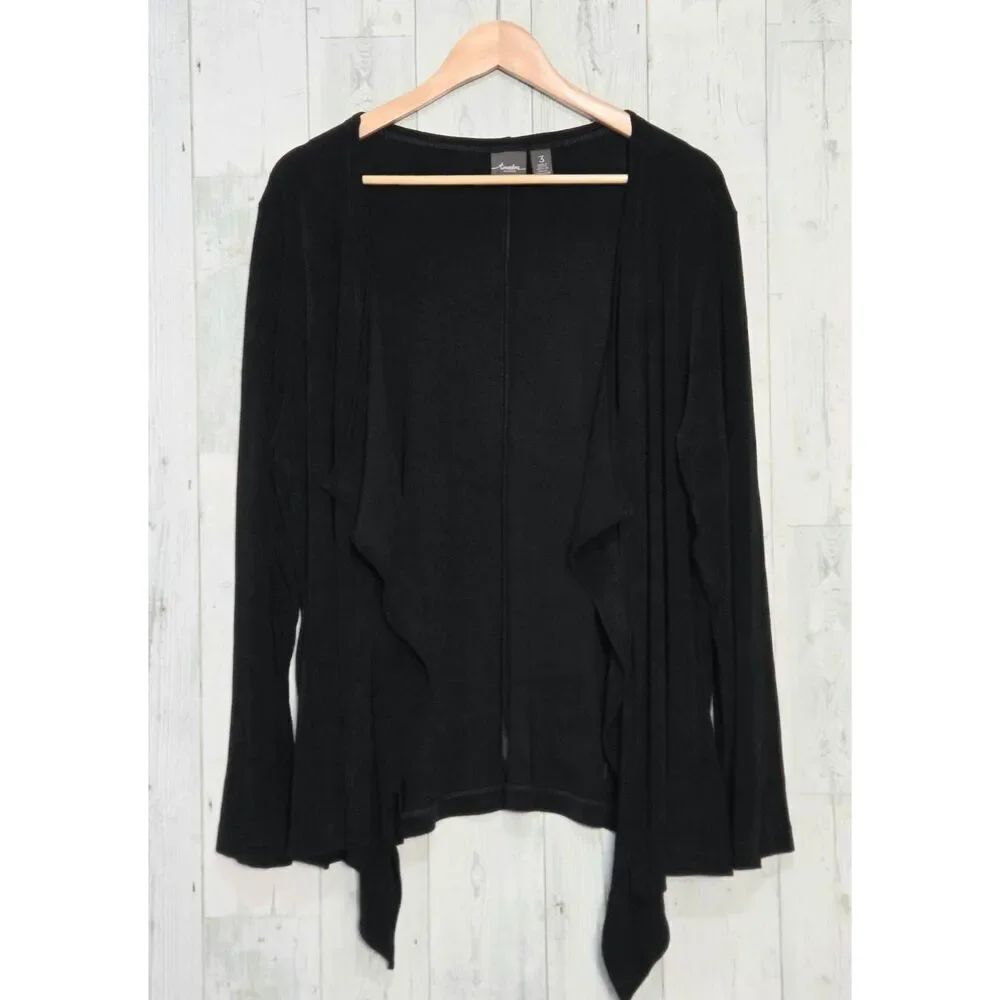 Chico's Travelers Open Front Waterfall Black Cardigan Sz. 3/XL